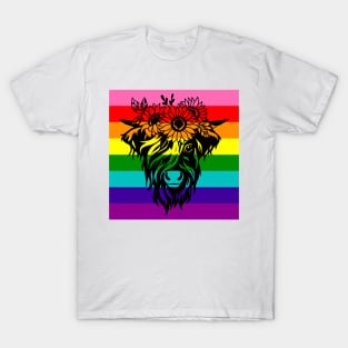 highland cow rainbow flag T-Shirt